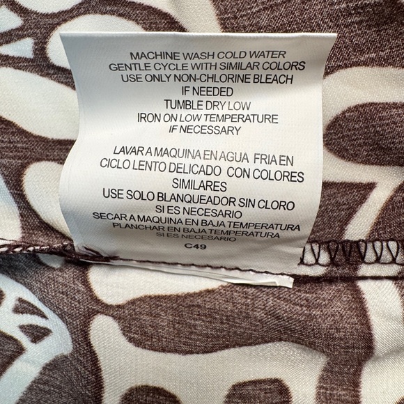 NWT Rabbit Rose Button Up Blouse Womens Medium White Brown Checkered LOVE - Picture 8 of 9